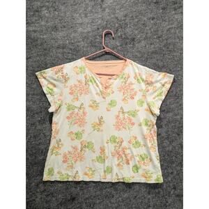 Cuddledown Women's Multicolor Floral 100% Pima Cotton Short Sleeve Blouse Size L